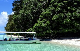 Palau, Ulong island, beach, boat